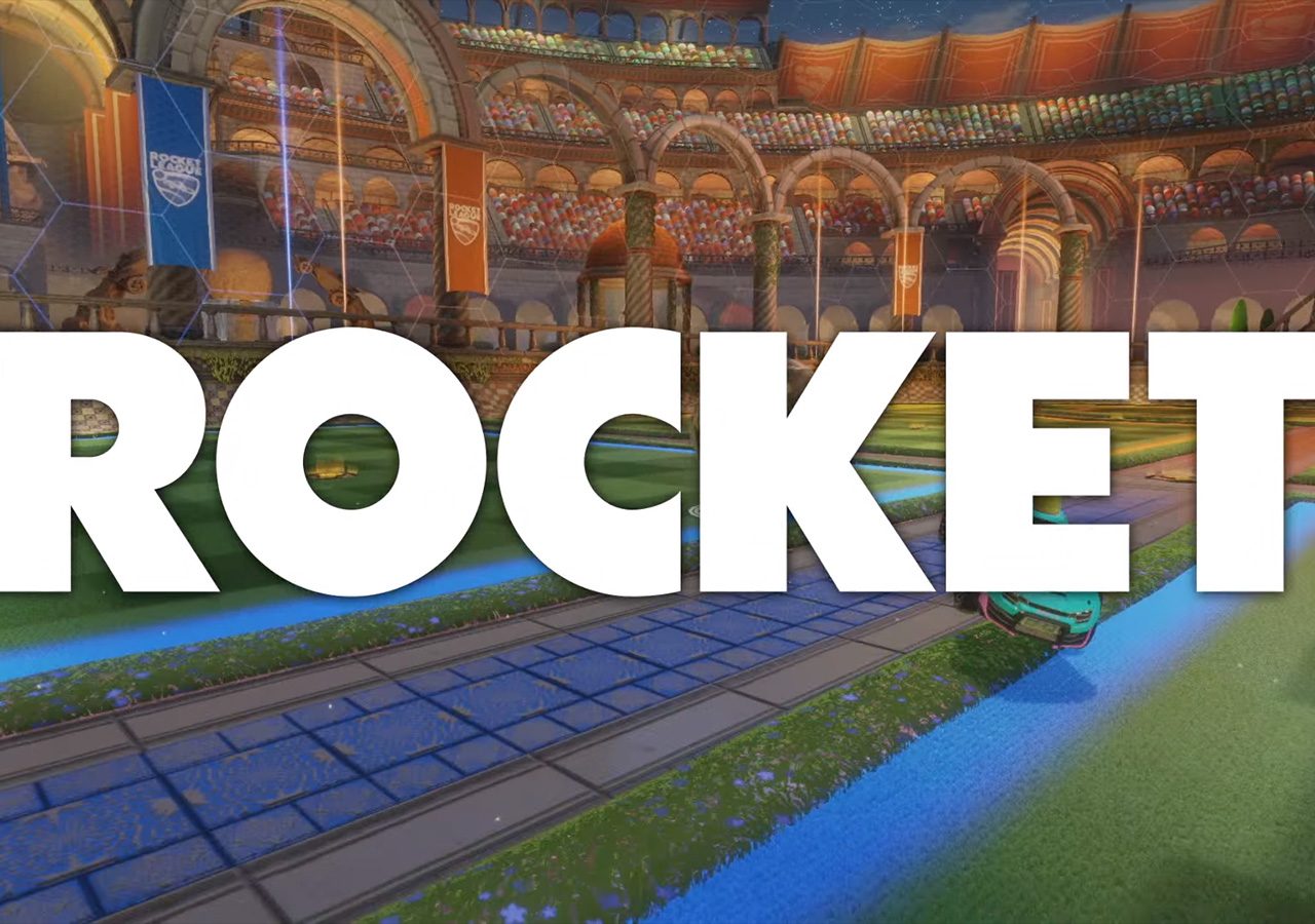 Een afbeelding van een raket met het woord "Rocket League" erop.