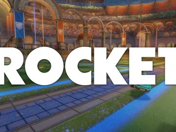 Een afbeelding van een raket met het woord "Rocket League" erop.