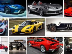 Een collage van foto's van de International Amsterdam Motor Show 2018 met verschillende sportwagens.