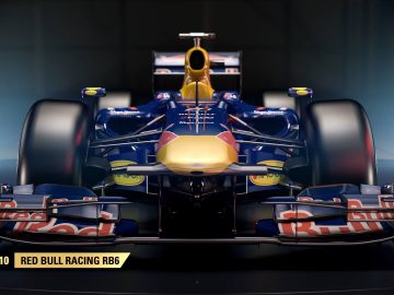 Een Red Bull F1 2017-racewagen wordt getoond in een donkere kamer.