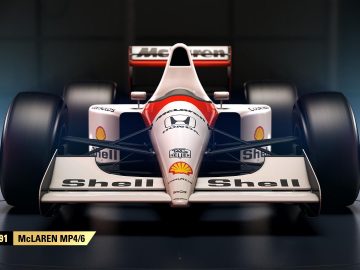 Een McLaren F1 2017-auto in een donkere kamer.