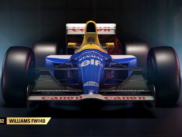 De Williams F1 2017-auto wordt getoond in een donkere kamer.