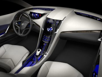 Het interieur van een futuristische Mazda 6, versierd met Ultrasuede.