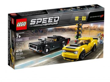 Lego Speed Champions achtervolgingsset met een geel-zwarte auto.