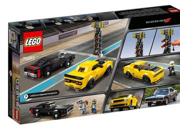 Een Speed Champions legoset met een gele vrachtwagen en een gele auto.