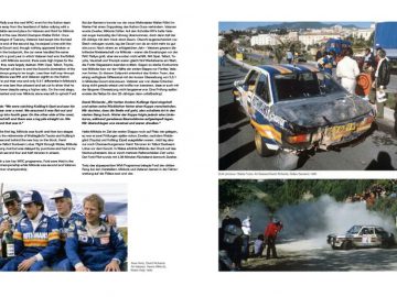 Een boek met foto's van een Escort rallyauto en mensen.