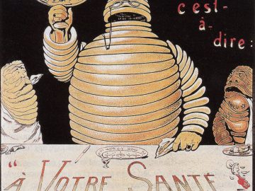 Een poster voor Michelin met een man in een hoed.