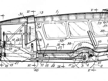 Een patenttekening van een Dymaxion-bus.