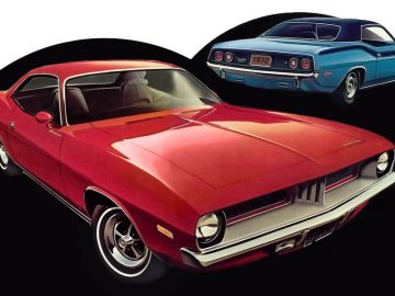 Plymouth Cuda uit 1970 en Dodge Plymouth Cuda uit 1970.