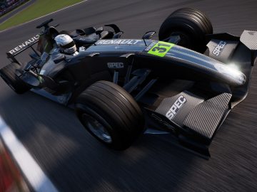Een screenshot van een GRID-raceauto die op een circuit rijdt.