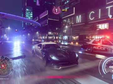 Een screenshot van Need for Speed Warmtestad 's nachts.