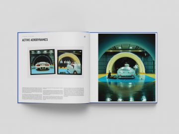 Een tijdschrift verspreidde zich met een artikel over actieve aerodynamica met afbeeldingen van de laatste Bugatti-raceauto's in een windtunnel.