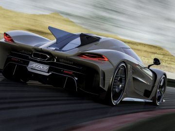 Een krachtige Koenigsegg Jesko Absolut die te hard rijdt op een racecircuit.