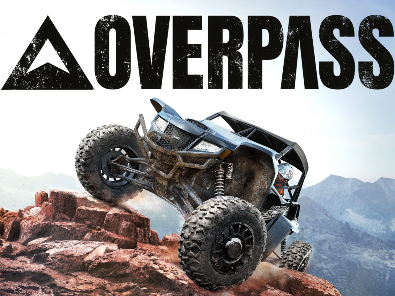 Terreinwagen verovert ruig terrein onder het logo "Overpass".