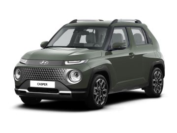 Een groene Hyundai Casper compacte SUV met een modern design, voorzien van ronde koplampen en een strakke carrosserie, waardoor deze Hyundai Casper op elke weg opvalt.