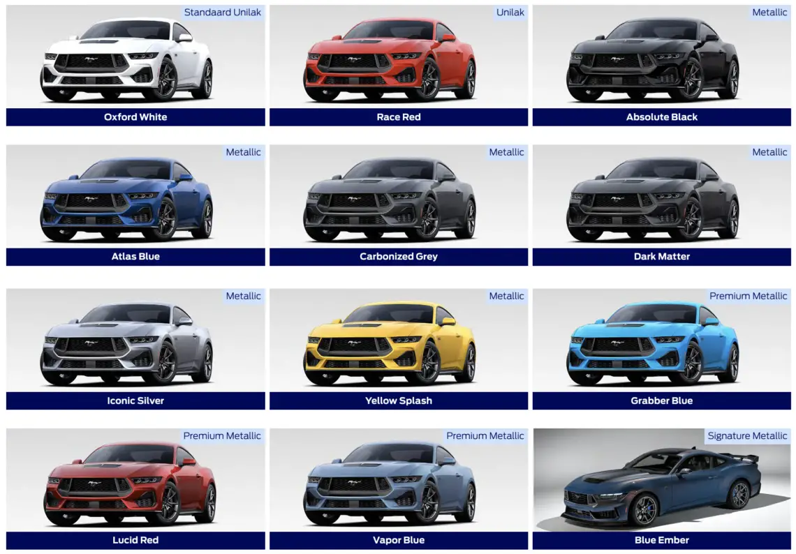 Ford Mustang 2024 - Couleurs
