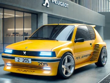 Peugeot 205 amarillo con las palabras 