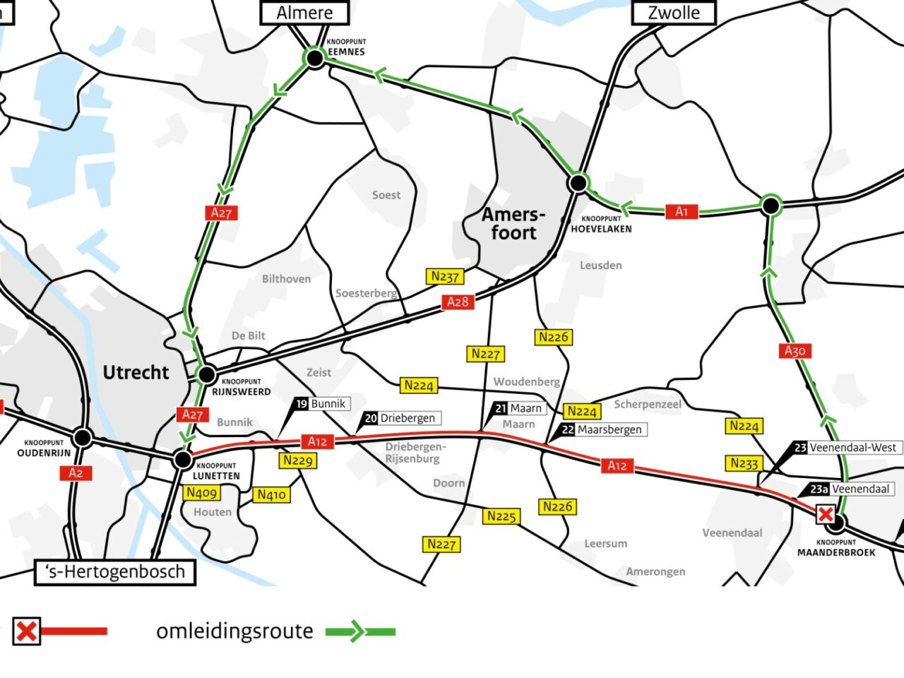 A12 snelweg werkzaamheden in 2025