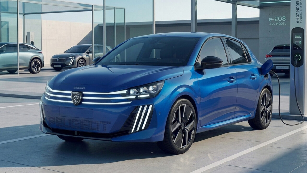 Computer-illustratie van nieuwe generatie Peugeot e-208 2027