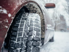 All-season tyre or mud and snow tire, closeup on protector ...