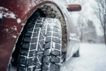 All-season tyre or mud and snow tire, closeup on protector ...